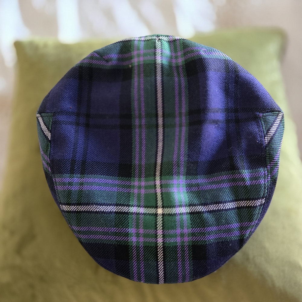 Blue and Green Tartan Flat Cap Wool Blend